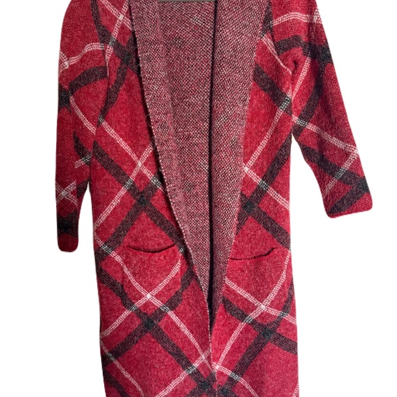 Joseph Sweaters - Red and Black Plaid Duster